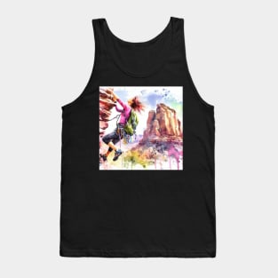 Artistic illustration of a mountain climber scaling a cliff face Tank Top